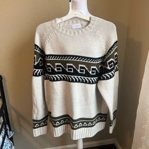 TOPMAN cream green black knit wool blend crew neck sweater | large